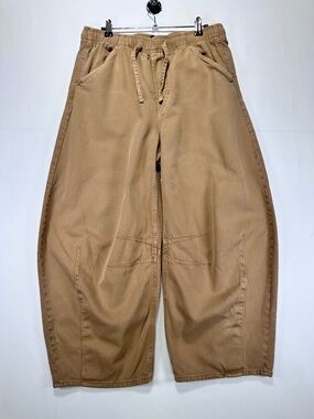 Gap Barrel Jeans Cropped Elastic Waist Lyocell Blend Tan Minimalist Neutral